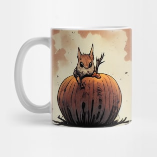 Skittish squirrel on a pumpkin Mug